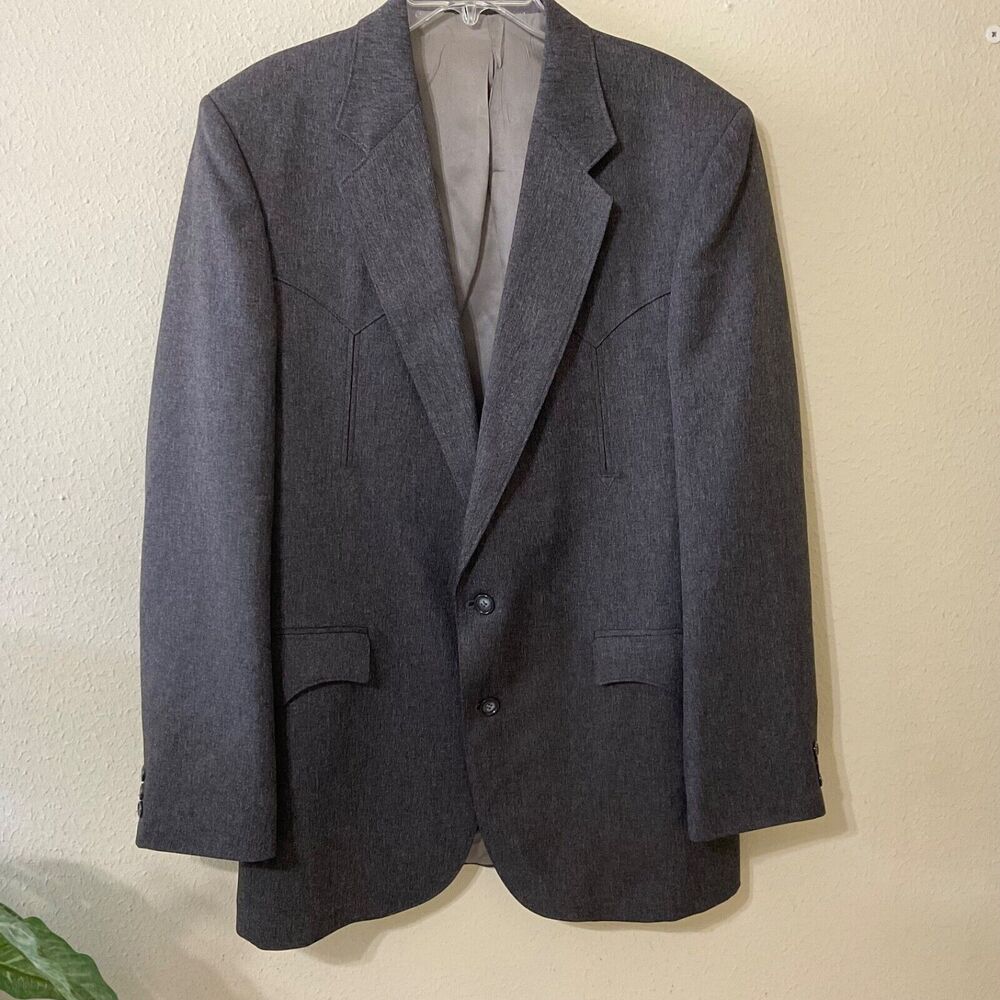Circle S Dallas Texas Mens 42L 2 button Western style Blazer Cowboy Gray vented.